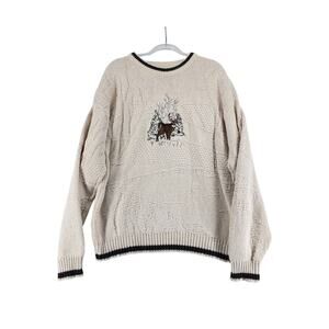 Vintage Fieldmaster Deer Sweater Mens L USA Cotton Knit Cabin Outdoor Winter Co